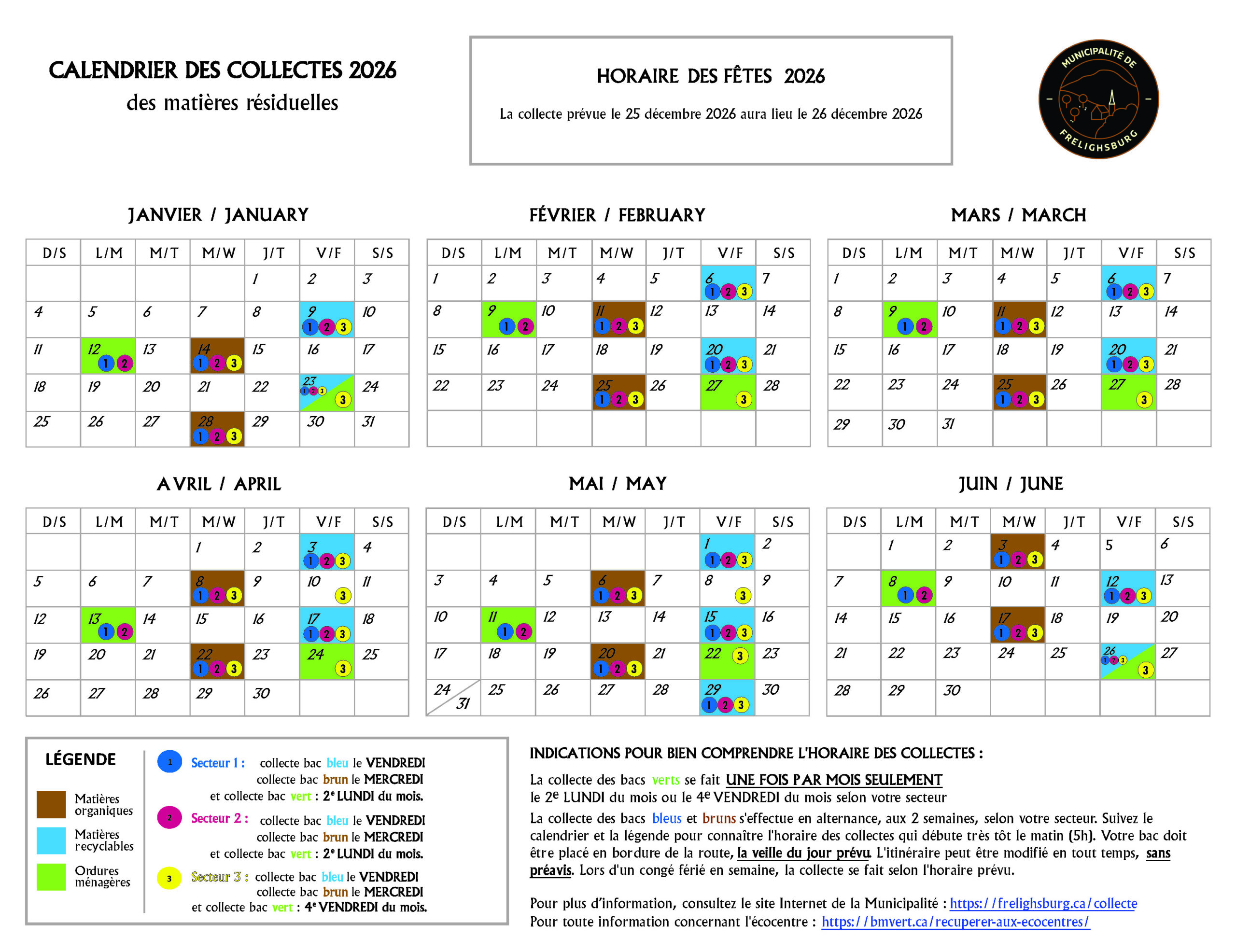 (Français) Calendrier des collectes de matières résiduelles 2026