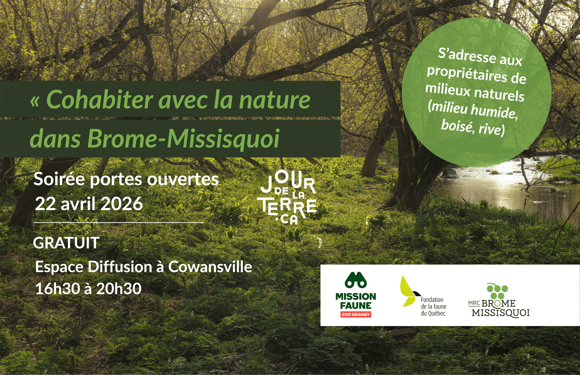 Événement à venir, le mercredi 22 avril : Cohabiter avec la nature dans Brome-Missisquoi