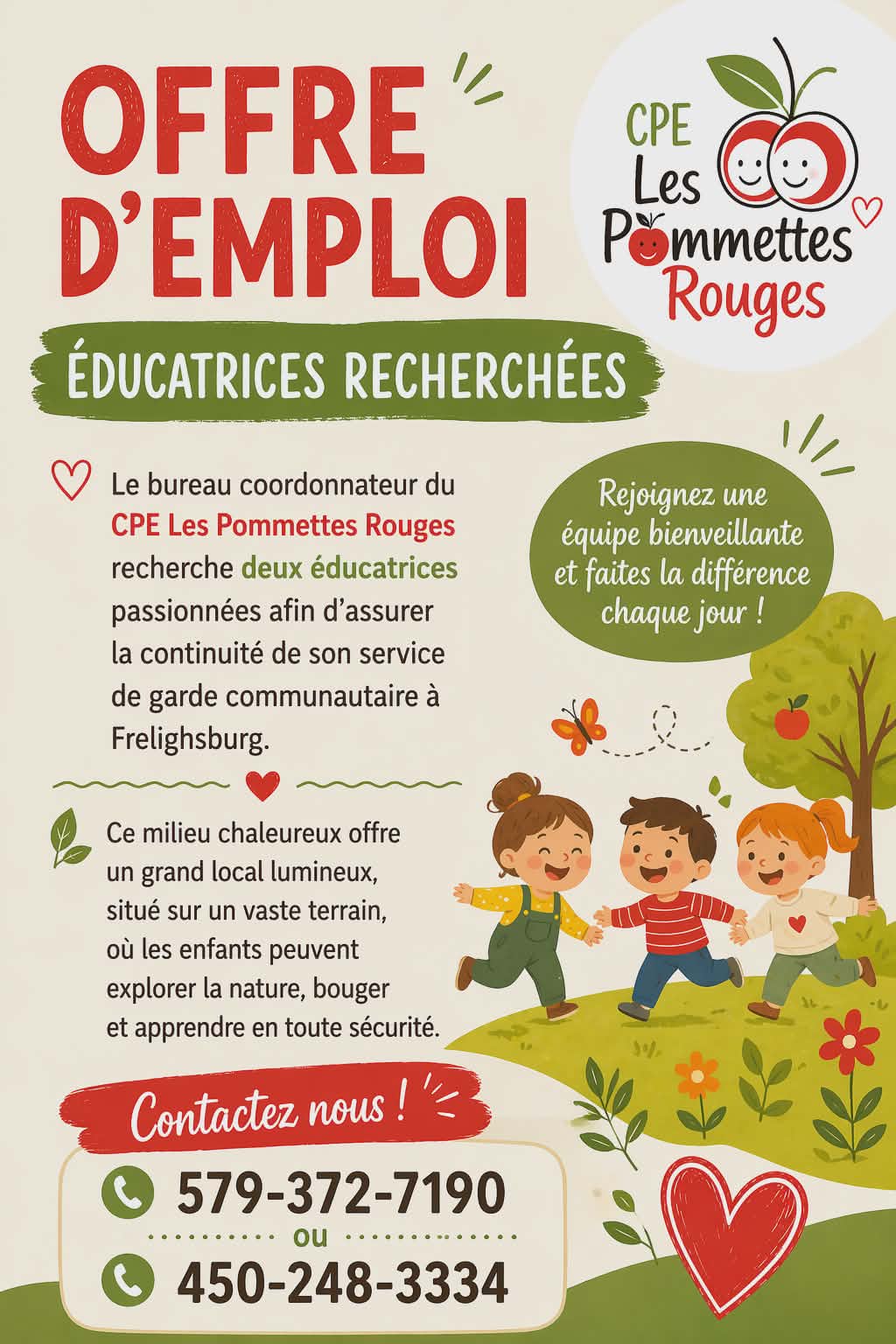Recherche éducatrice pour service de garde en communauté à Frelighsburg