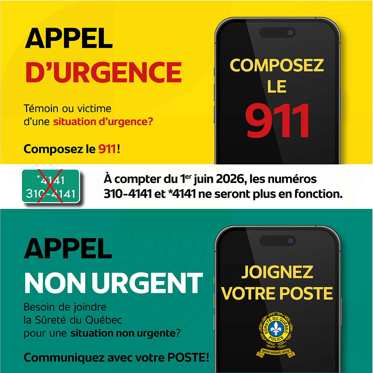 Message important : Retrait des lignes 310-4141 et *4141